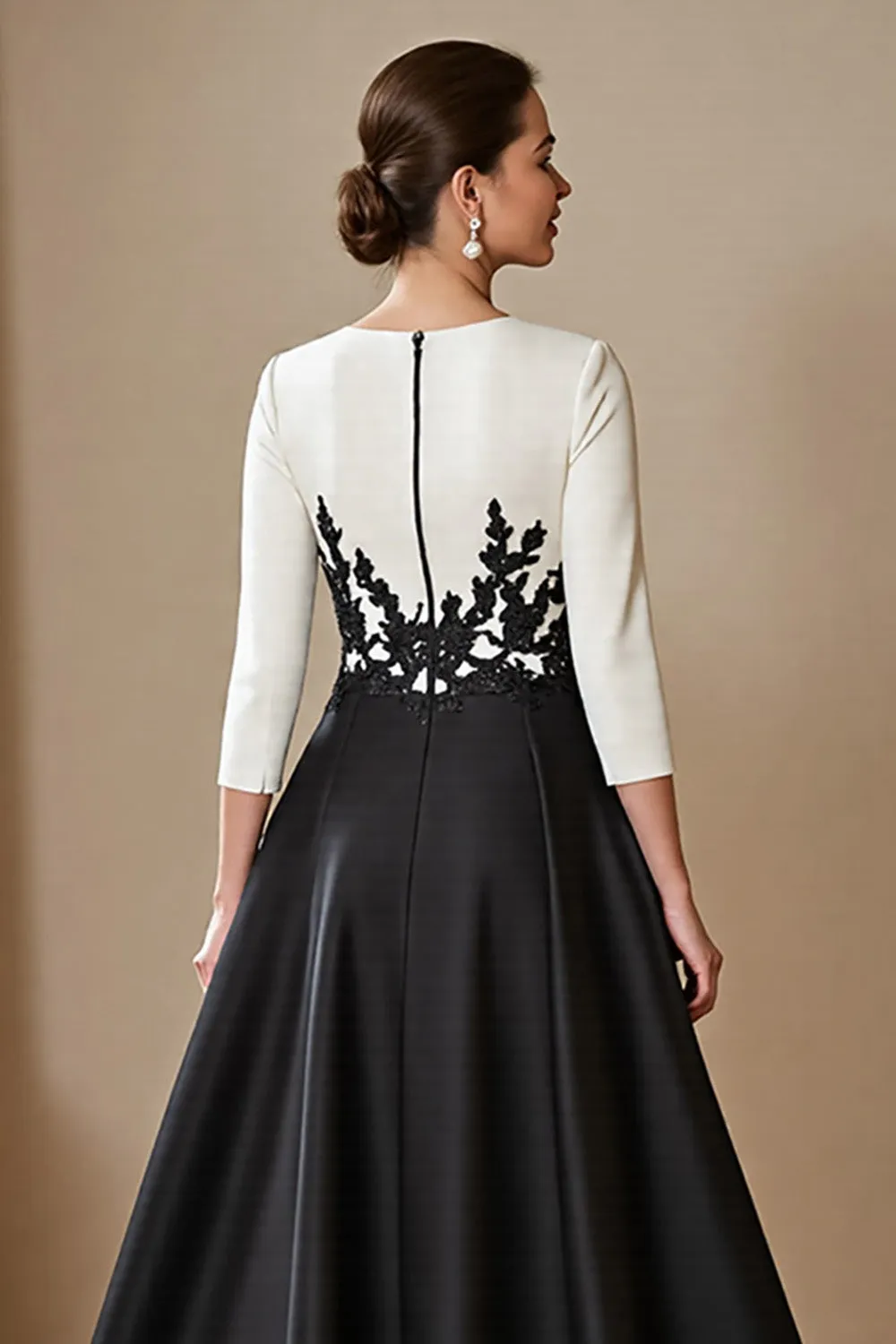 High Low Satin A Line Black and White Mother of the Bride Dress with Appliques sold by Zapaka product image thumbnail 4
