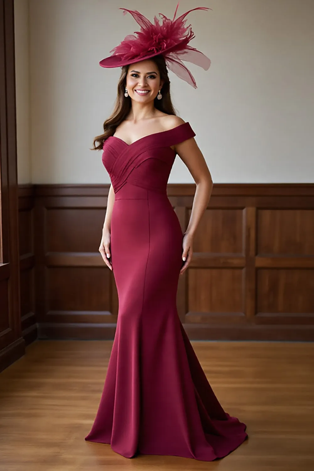 Burgundy Mermaid Off the Shoulder Mother of the Bride Dress sold by Zapaka