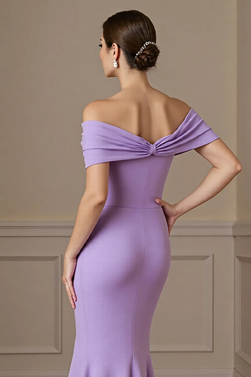 Lilac Mermaid Off the Shoulder Mother of the Bride Dress sold by Zapaka product image thumbnail 4