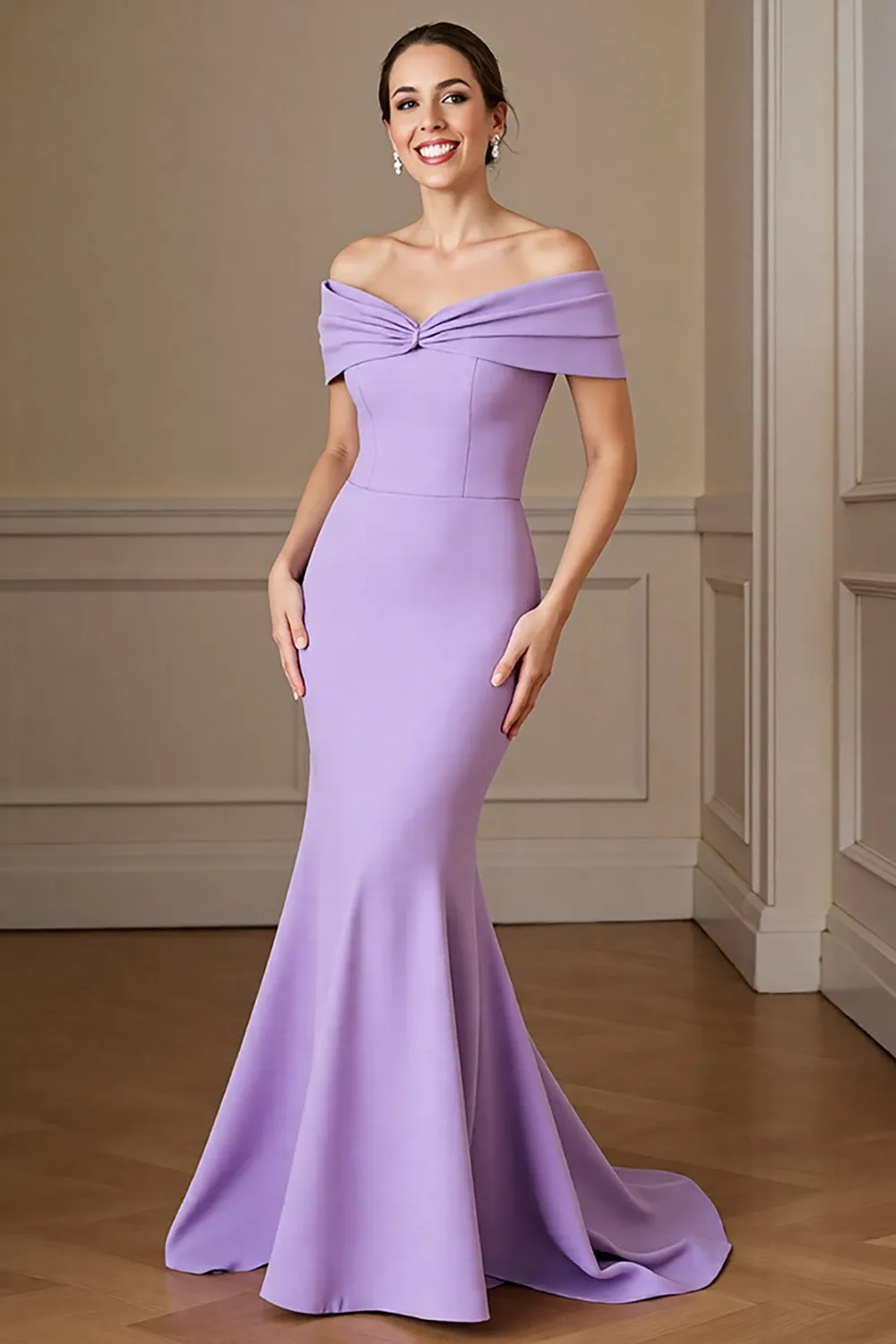 Lilac Mermaid Off the Shoulder Mother of the Bride Dress sold by Zapaka