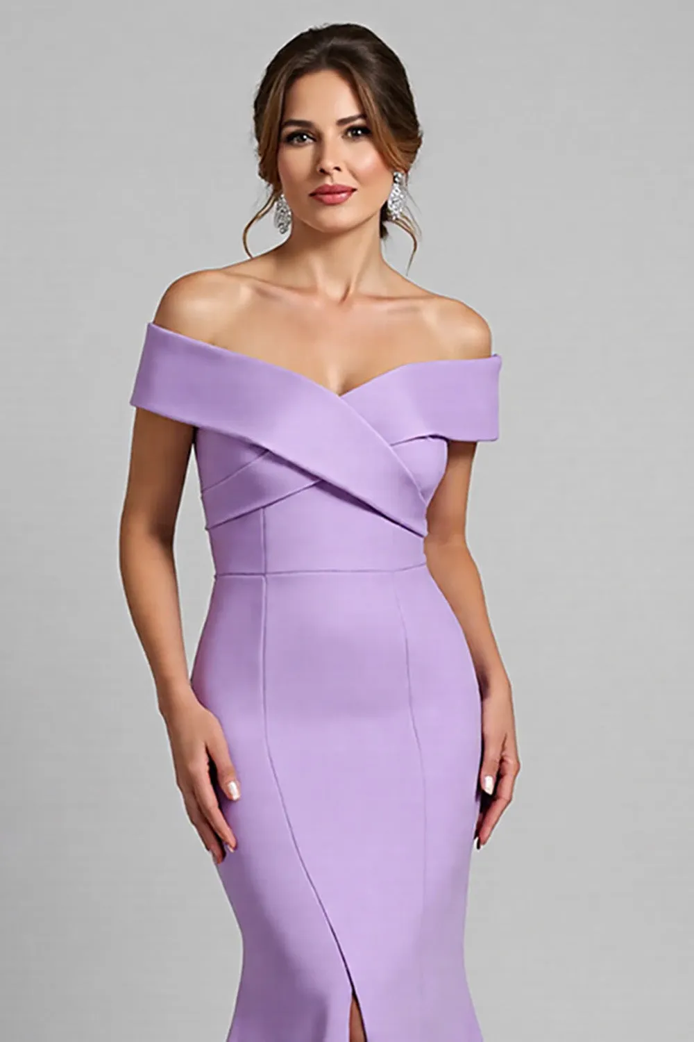 Lilac Off the Shoulder Mermaid Mother of the Bride Dress with Slit sold by Zapaka product image thumbnail 3