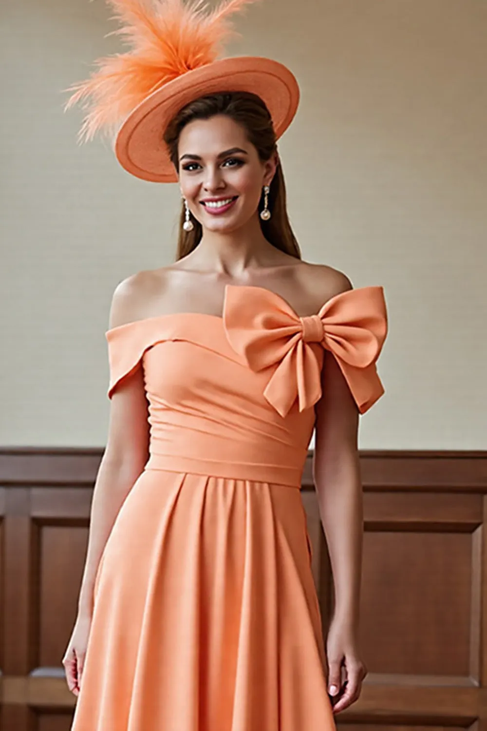 Sunset Off the Shoulder Midi Mother of the Bride Dress with Bow sold by Zapaka product image thumbnail 3