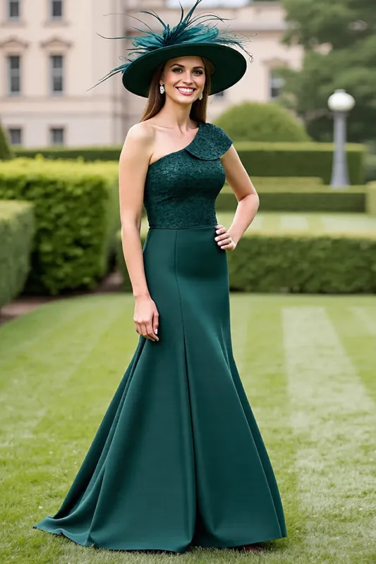 One Shoulder Pine Mermaid Mother of The Bride Dress with Appliques sold by Zapaka