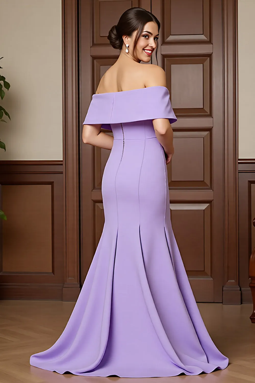 Lilac Mermaid Appliqued Off the Shoulder Mother of the Bride Dress sold by Zapaka product image thumbnail 2