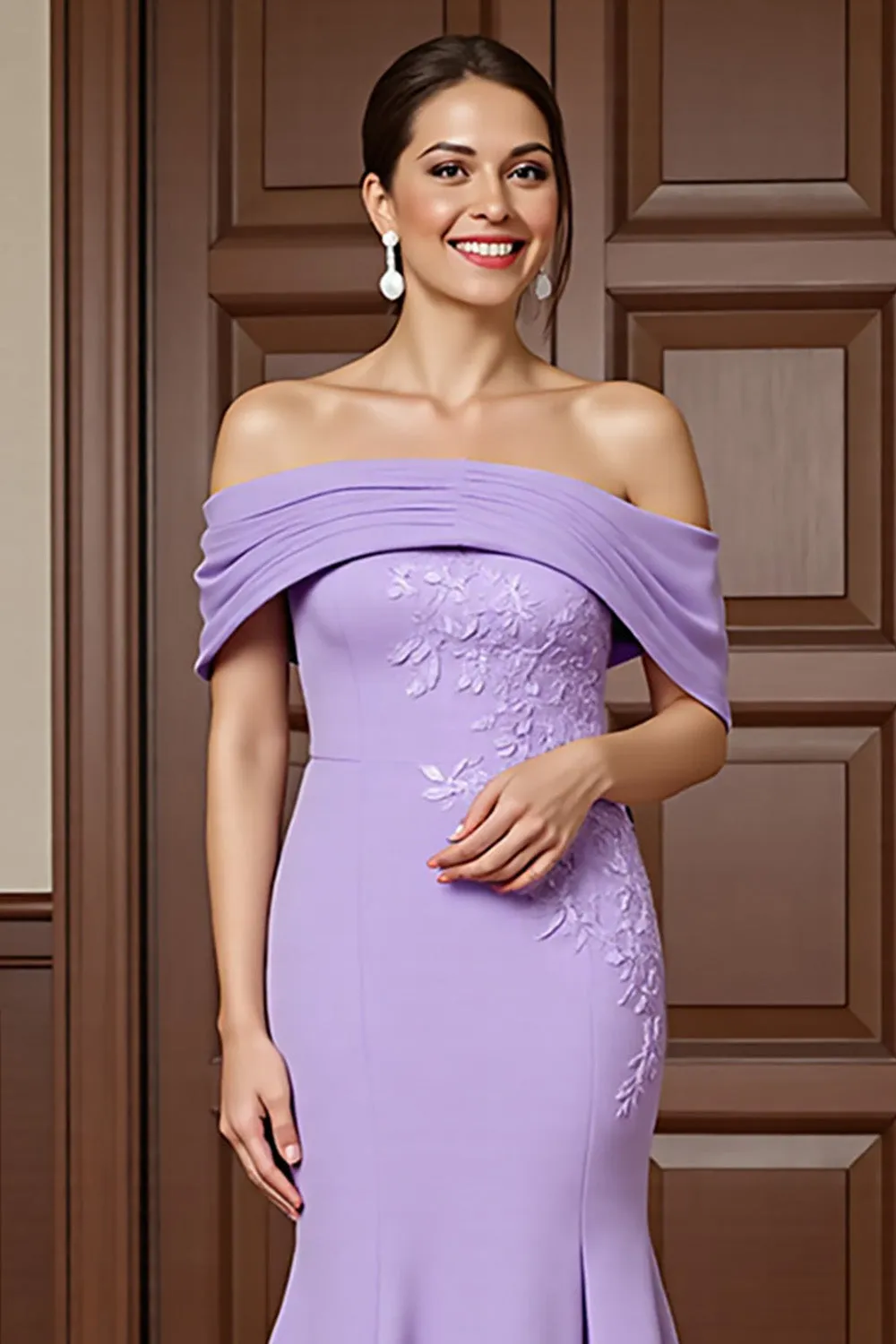 Lilac Mermaid Appliqued Off the Shoulder Mother of the Bride Dress sold by Zapaka product image thumbnail 3