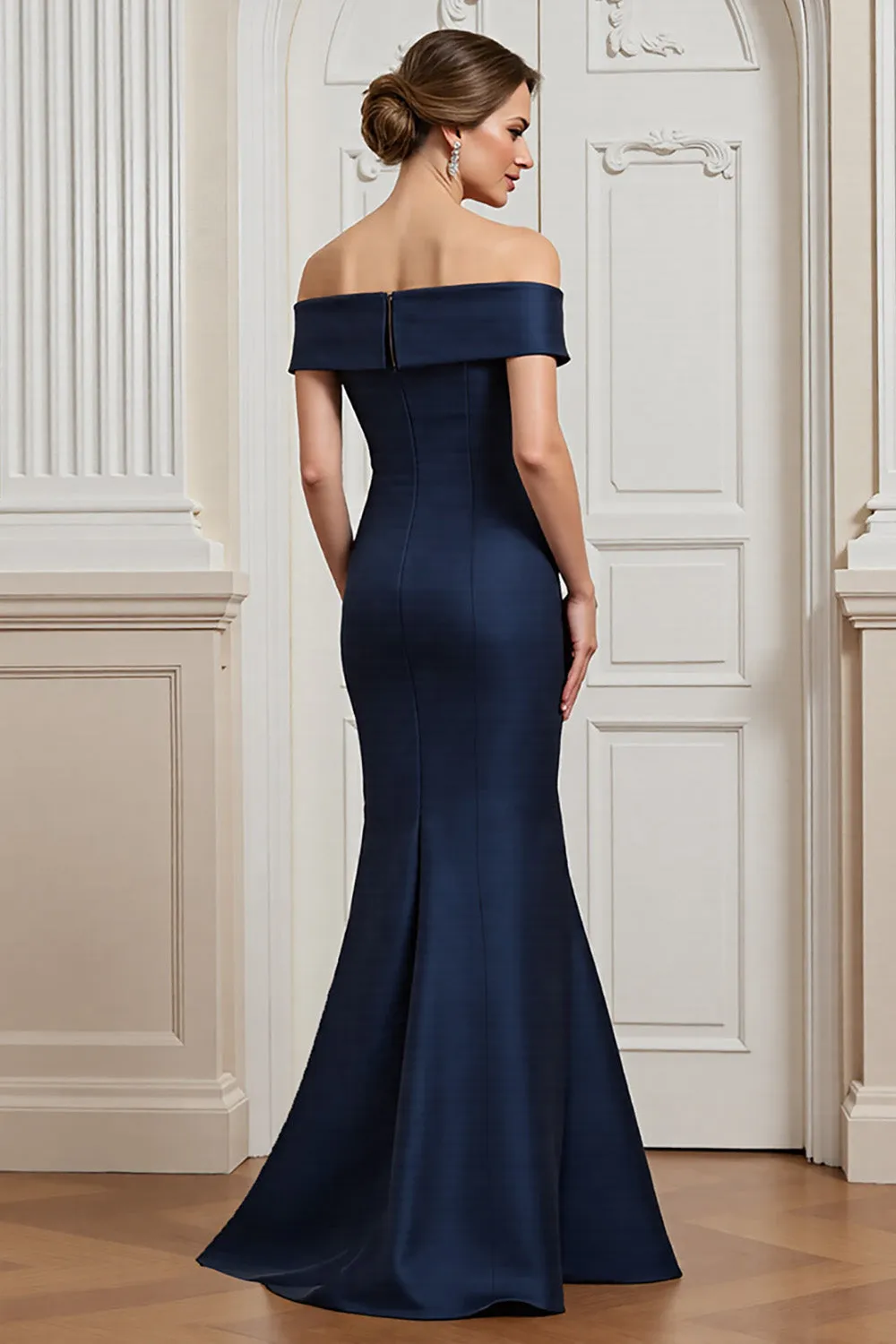 Off the Shoulder Mermaid Navy Mother of the Bride Dress with Appliques sold by Zapaka product image thumbnail 2
