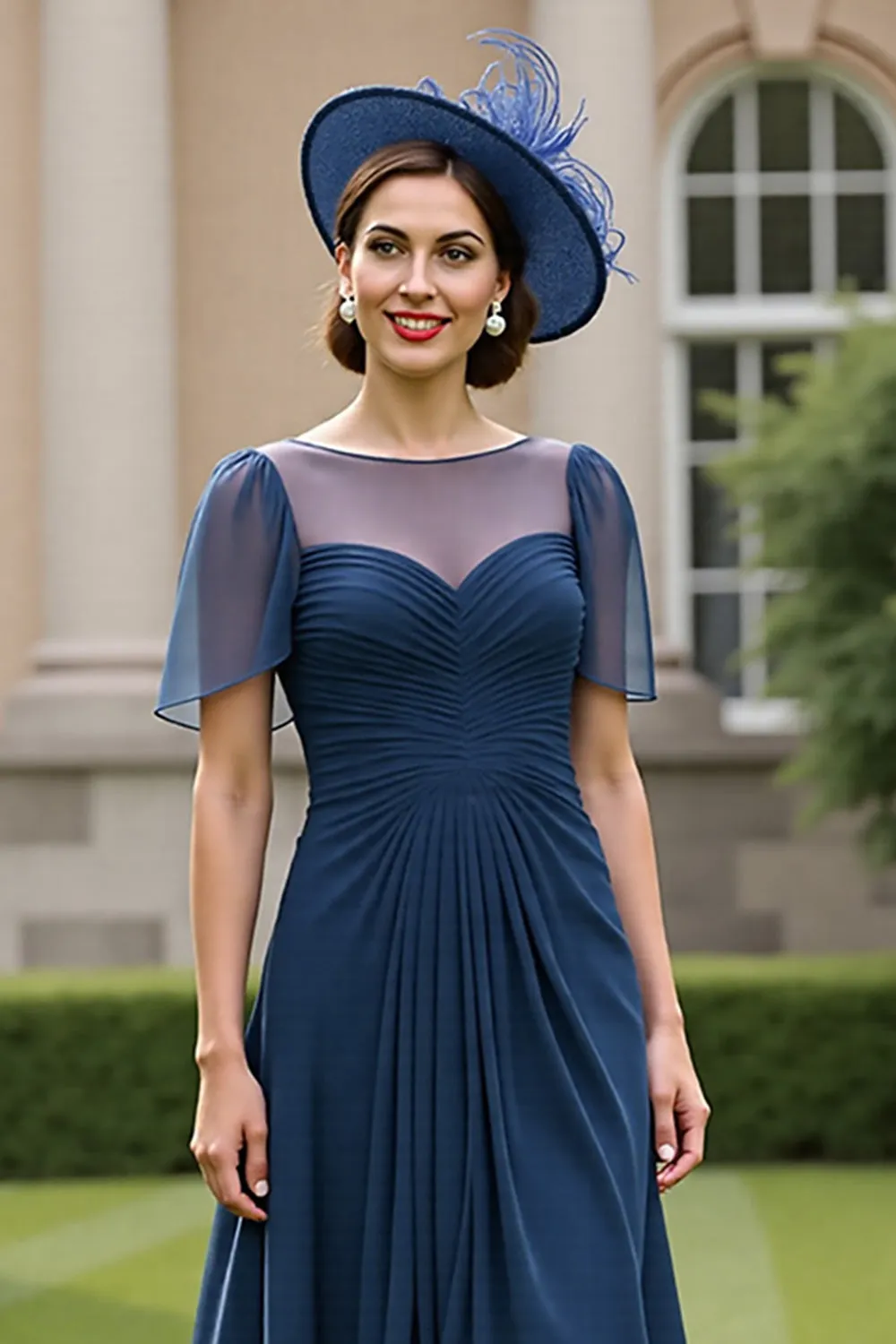 Navy Ruched A Line Mother Of The Bride Dress sold by Zapaka product image thumbnail 3