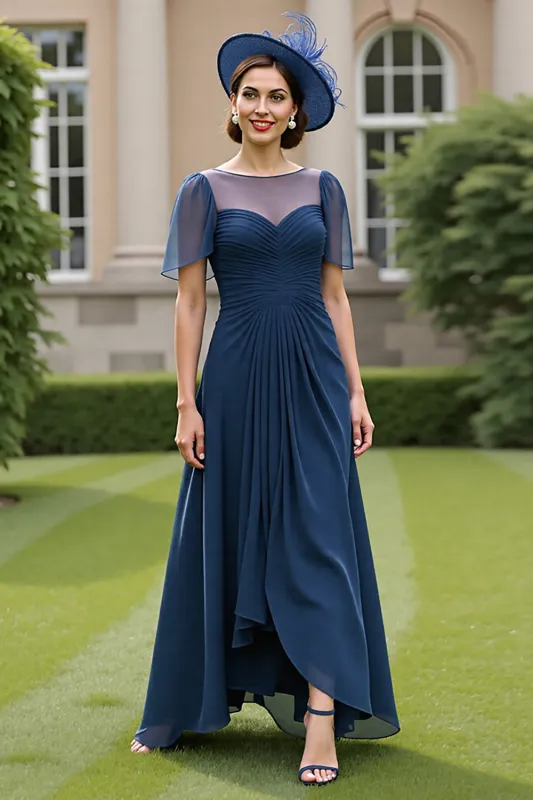 Navy Ruched A Line Mother Of The Bride Dress sold by Zapaka