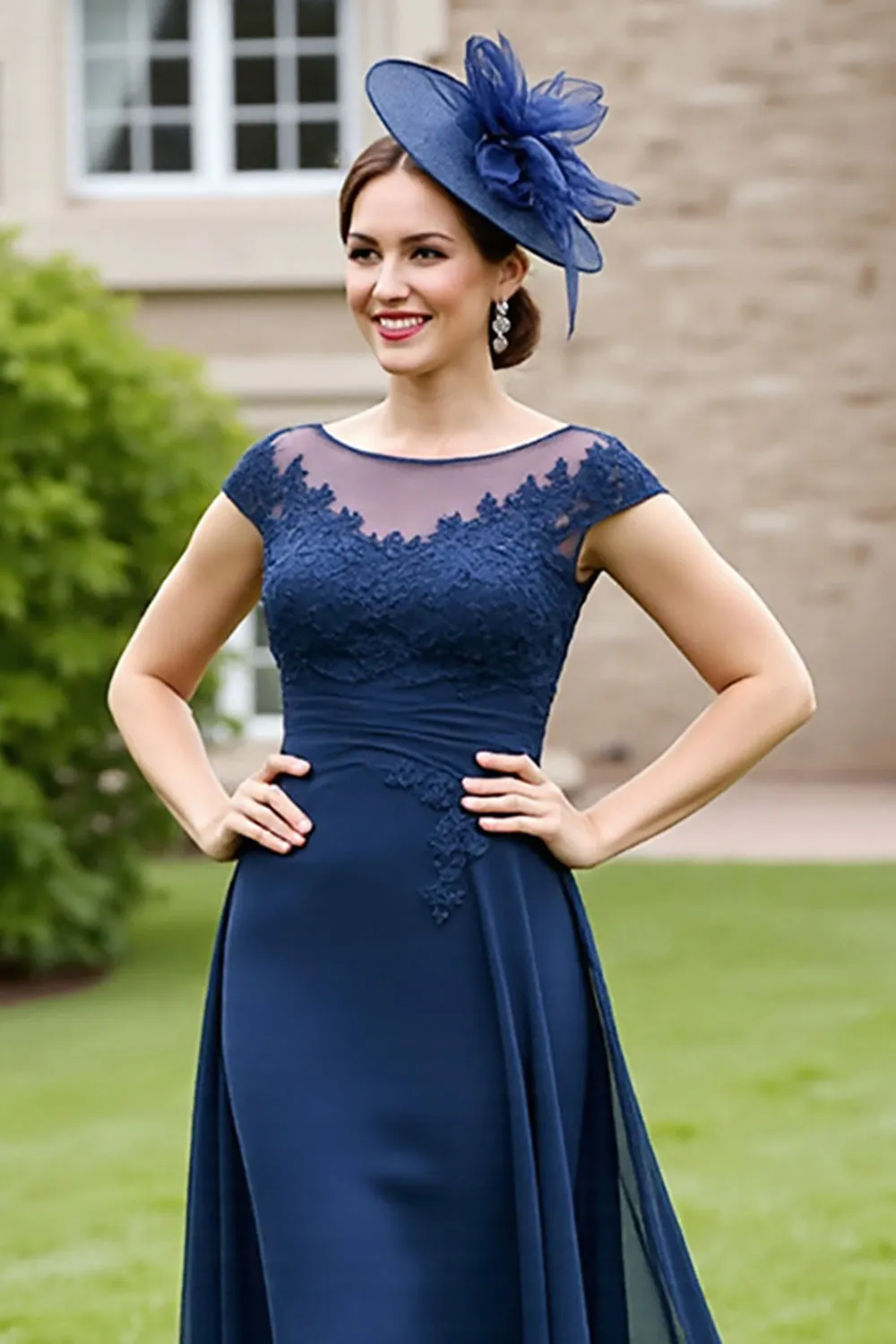 Navy A Line Mother Of The Bride Dress With Appliques sold by Zapaka product image thumbnail 3
