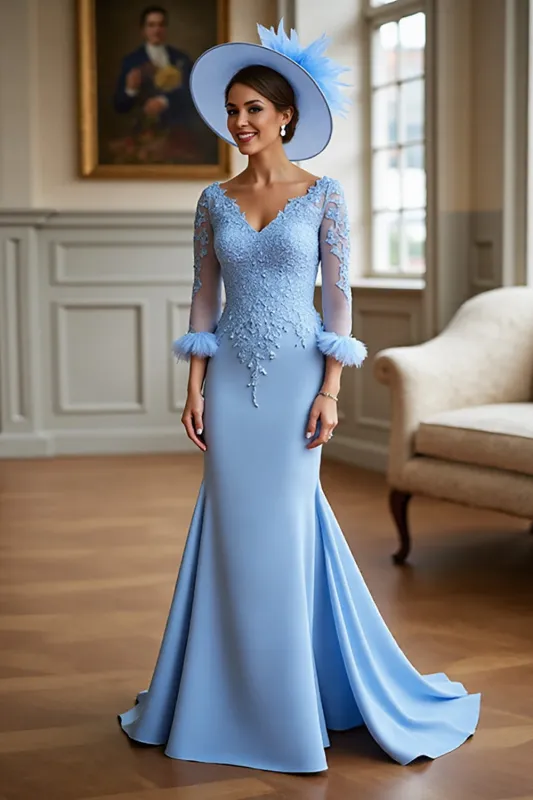 Sky Blue Mermaid Mother Of The Bride Dress With Appliques sold by Zapaka