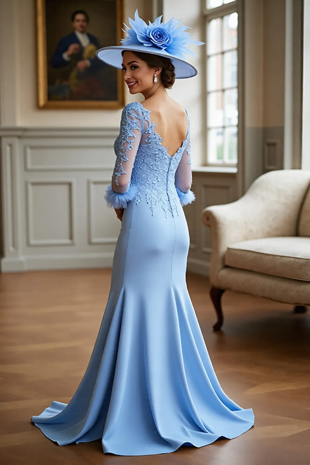 Sky Blue Mermaid Mother Of The Bride Dress With Appliques sold by Zapaka product image thumbnail 2