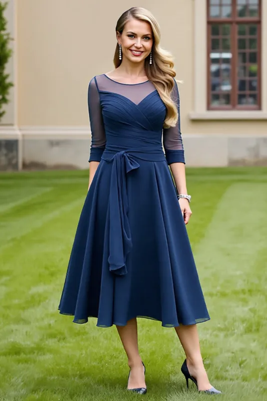 Navy A Line Midi Mother Of The Bride Dress sold by Zapaka