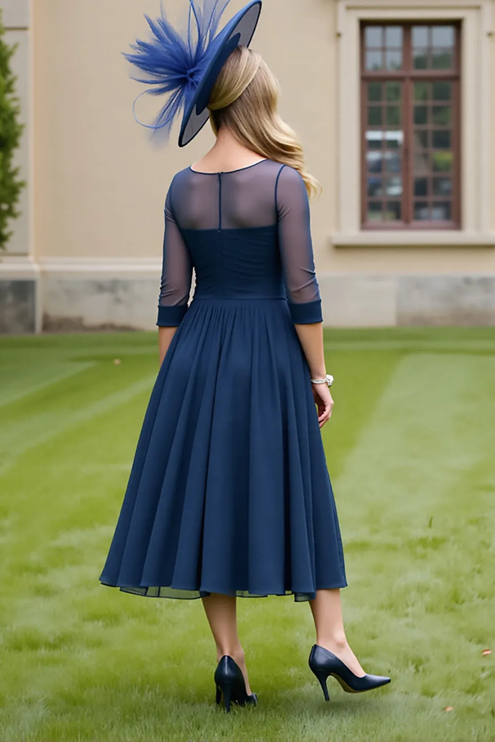 Navy A Line Midi Mother Of The Bride Dress sold by Zapaka product image thumbnail 2