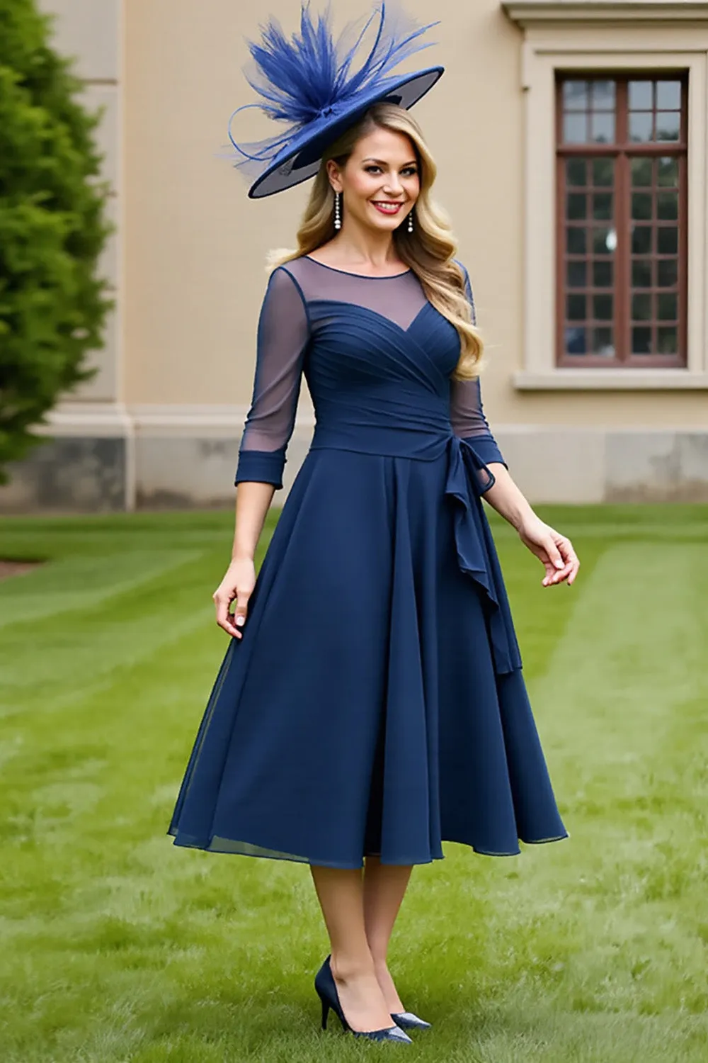 Navy A Line Midi Mother Of The Bride Dress sold by Zapaka product image thumbnail 3
