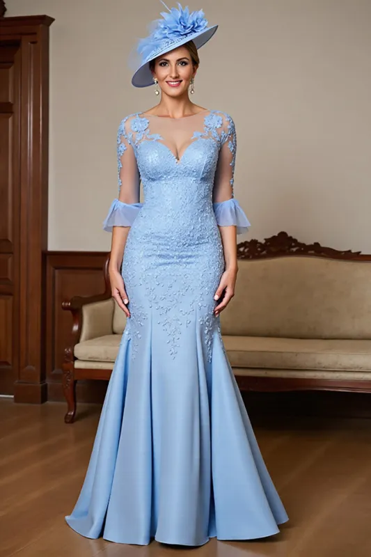 Sky Blue Mermaid Mother Of The Bride Dress With Appliques sold by Zapaka