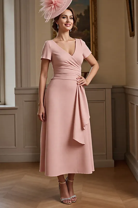 Dusty Sage Ruched A Line Midi Mother Of The Bride Dress sold by Zapaka