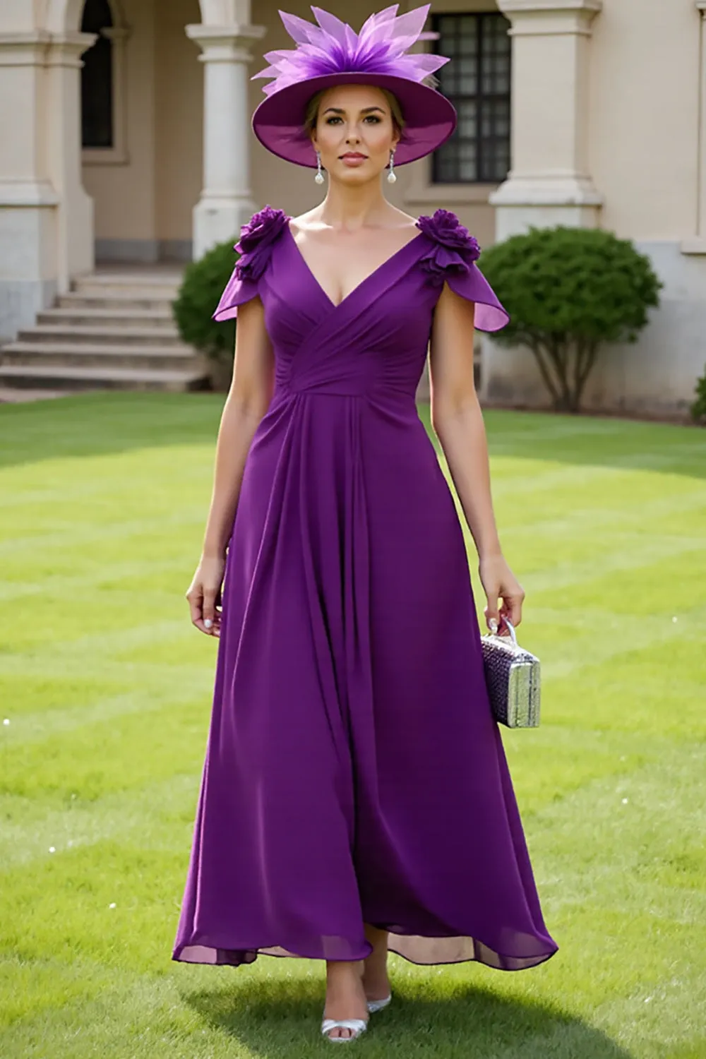 Grape A Line Mother Of The Bride Dress With 3D Flowers sold by Zapaka