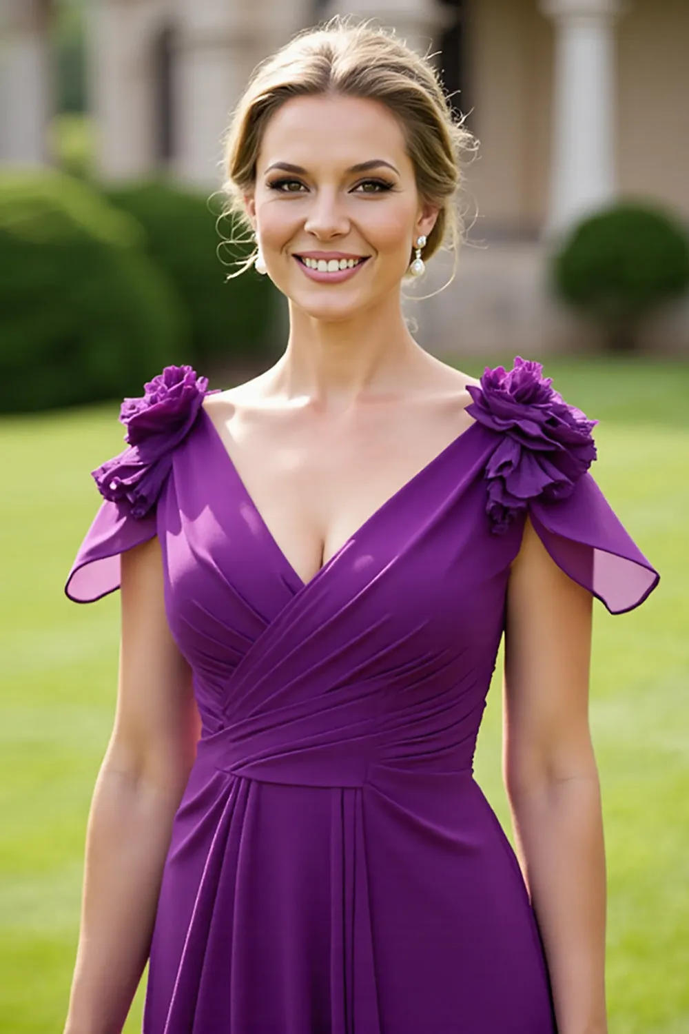 Grape A Line Mother Of The Bride Dress With 3D Flowers sold by Zapaka product image thumbnail 3