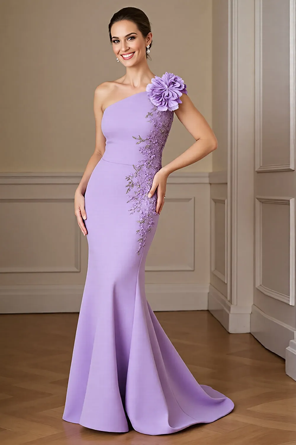 Lilac One Shoulder Mermaid Mother Of The Bride Dress sold by Zapaka