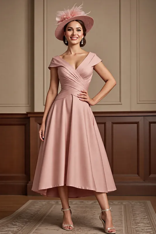 Dusty Rose A Line Midi Mother Of The Bride Dress sold by Zapaka
