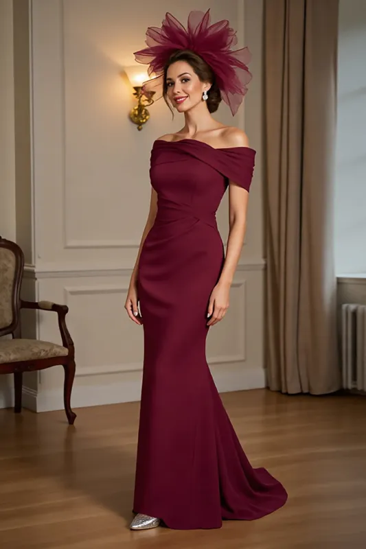 Burgundy Mermaid Off The Shoulder Mother Of The Bride Dress sold by Zapaka
