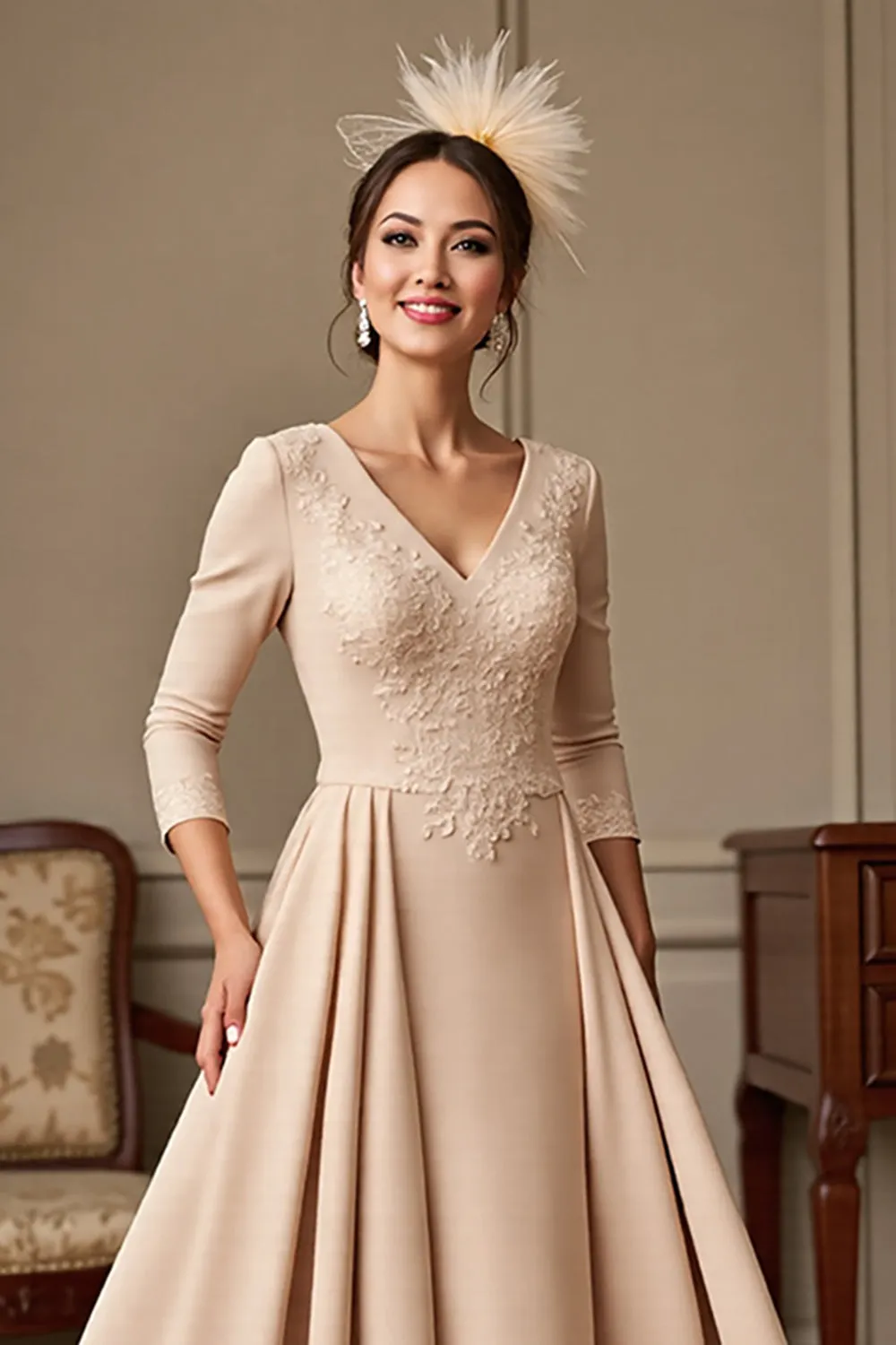 Apricot A Line Mother Of The Bride Dress With Appliques sold by Zapaka product image thumbnail 3