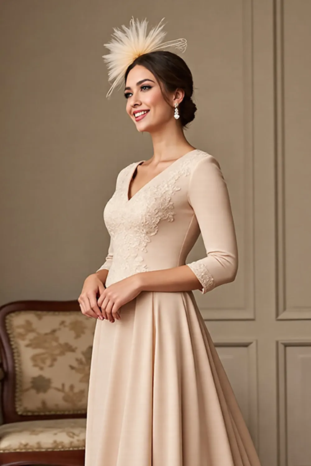 Apricot A Line Mother Of The Bride Dress With Appliques sold by Zapaka product image thumbnail 4