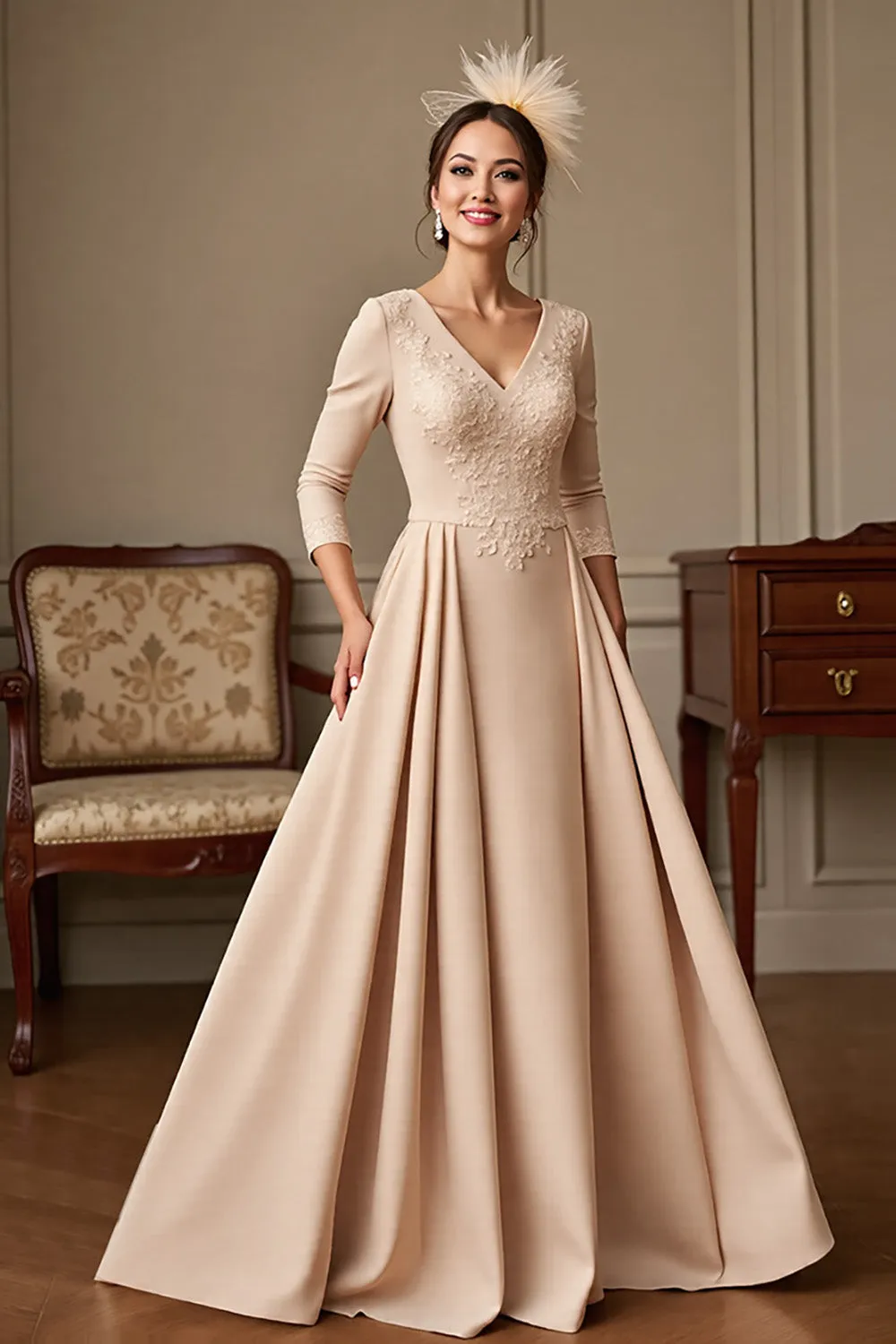 Apricot A Line Mother Of The Bride Dress With Appliques sold by Zapaka