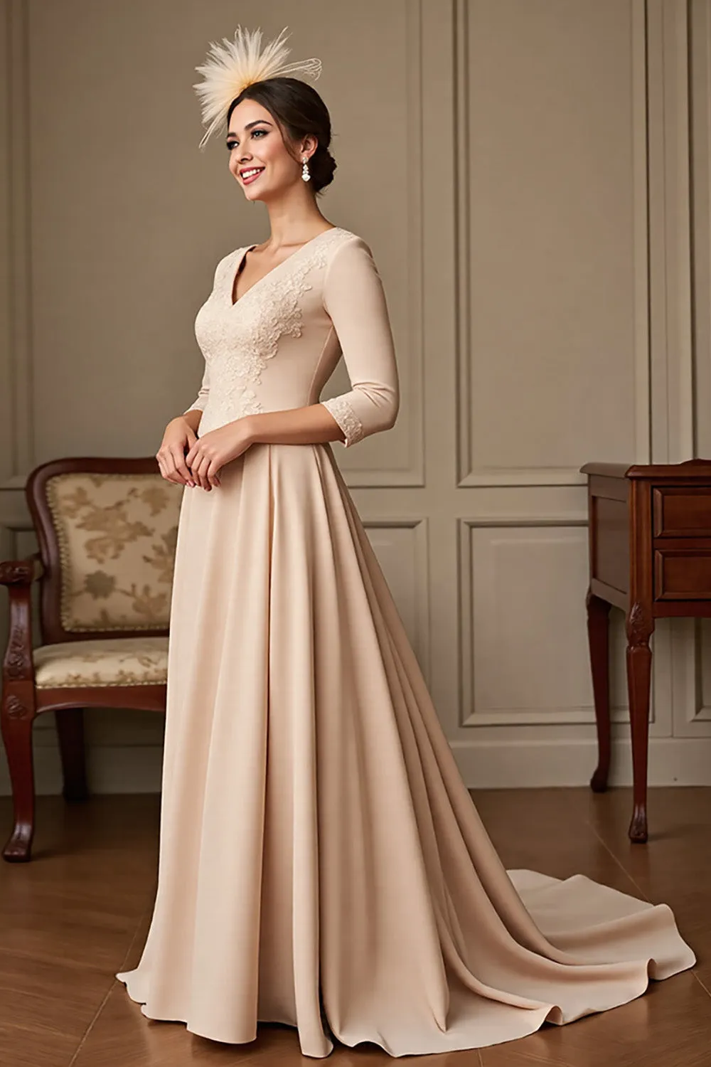 Apricot A Line Mother Of The Bride Dress With Appliques sold by Zapaka product image thumbnail 2