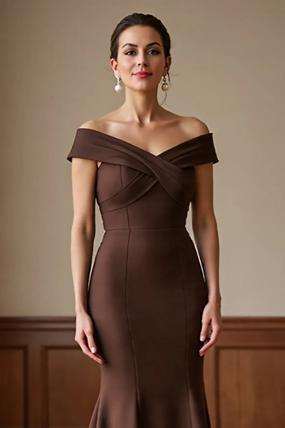 Off The Shoulder Brown Mermaid Mother Of The Bride Dress sold by Zapaka product image thumbnail 4