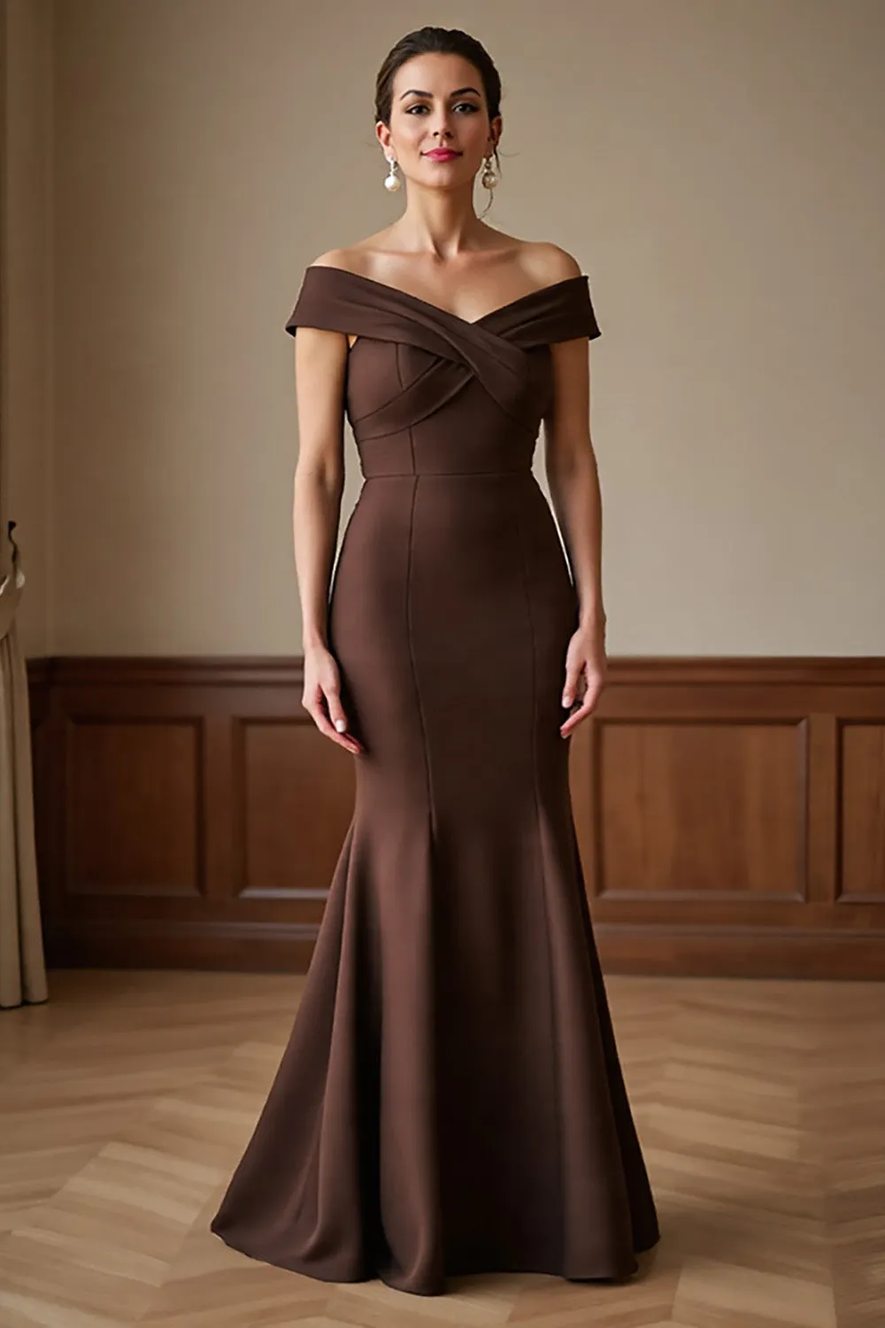 Off The Shoulder Brown Mermaid Mother Of The Bride Dress sold by Zapaka product image thumbnail 2