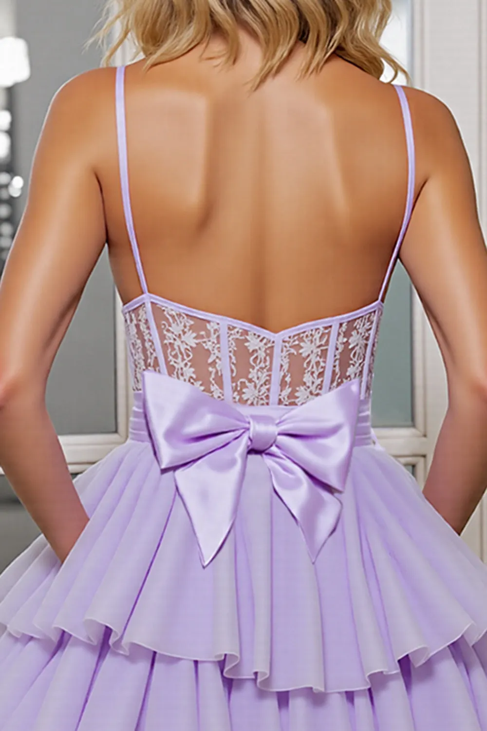 Lilac Corset A Line Appliqued Homecoming Dress With Removable Bow sold by Zapaka product image thumbnail 4