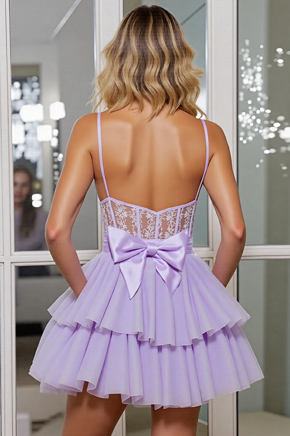 Lilac Corset A Line Appliqued Homecoming Dress With Removable Bow sold by Zapaka product image thumbnail 2