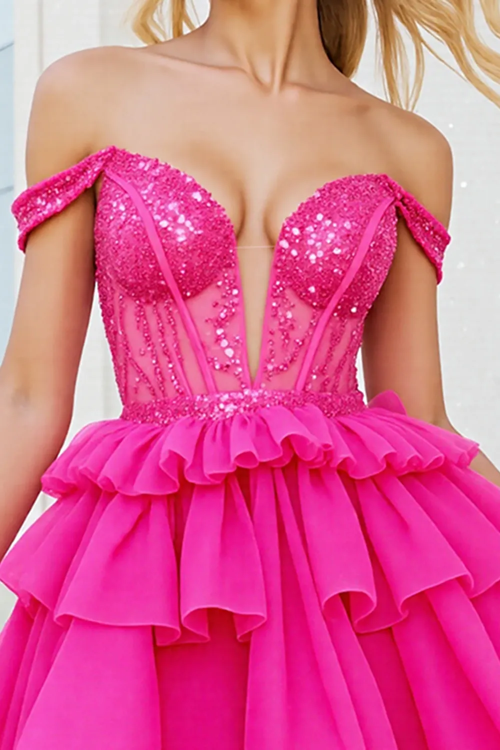 Off The Shoulder Beaded Corset Fuchsia Homecoming Dress sold by Zapaka product image thumbnail 3