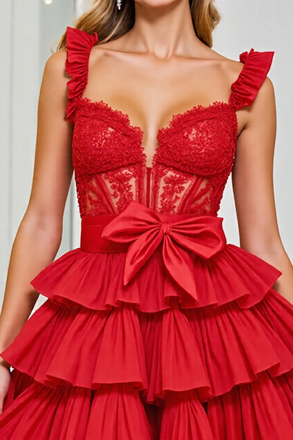 Red Tiered Corset Homecoming Dress With Removable Bow sold by Zapaka product image thumbnail 3