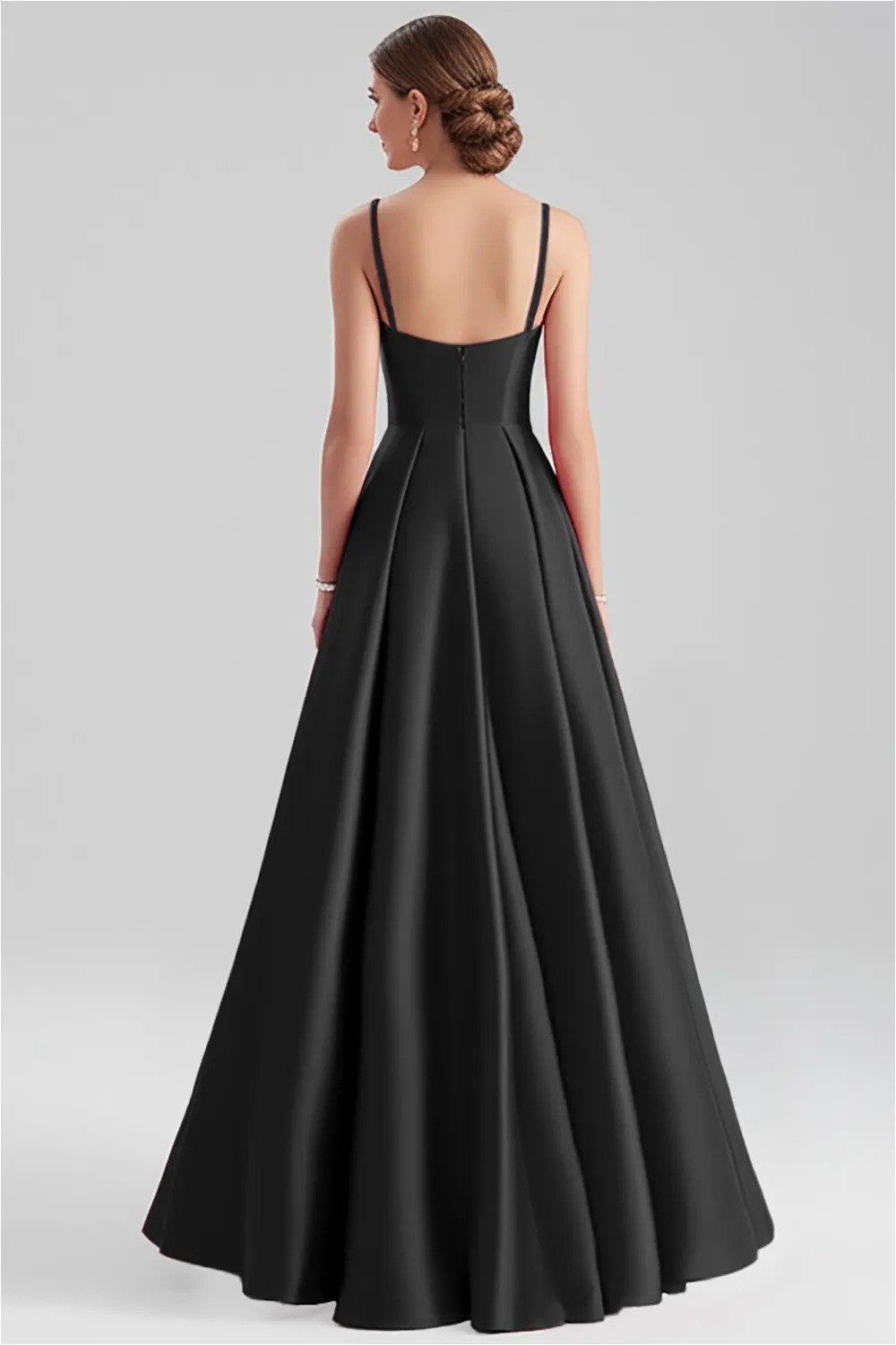 A-Line Spaghetti Straps Ruched Long Black Formal Dress sold by Zapaka product image thumbnail 2
