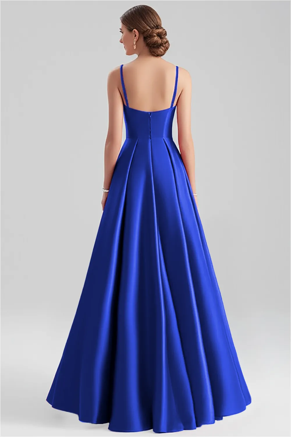 A-Line Spaghetti Straps Ruched Long Black Formal Dress sold by Zapaka product image thumbnail 4