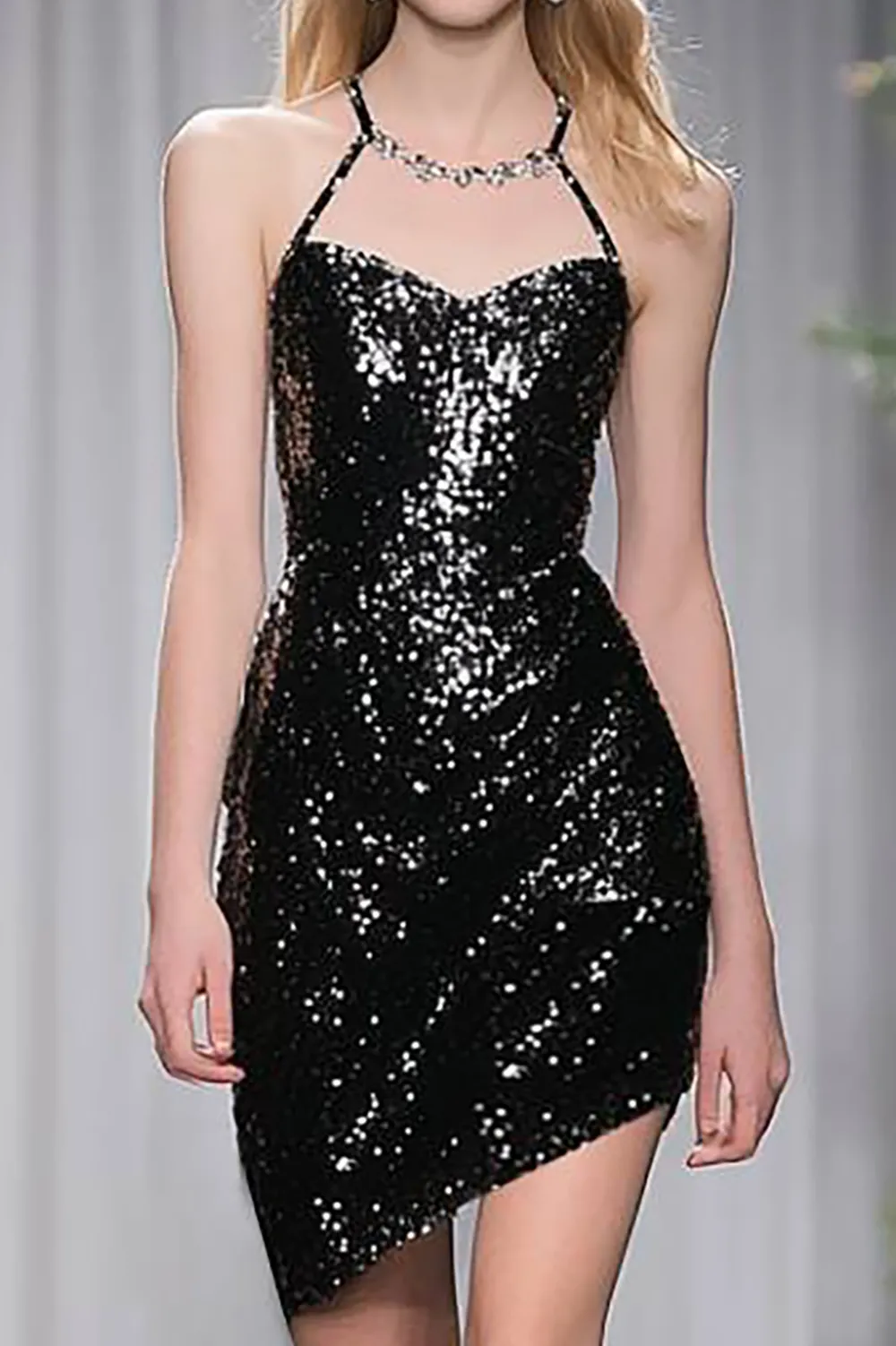 Sparkly Black Bodycon Halter Strap Sequins Homecoming Dress sold by Zapaka product image thumbnail 2