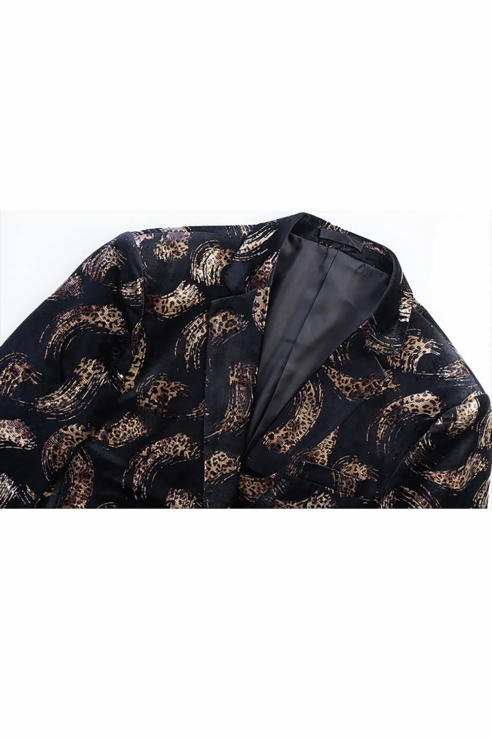 Black Golden Leopard Notched Lapel One Button Men's Blazer sold by Zapaka product image thumbnail 3