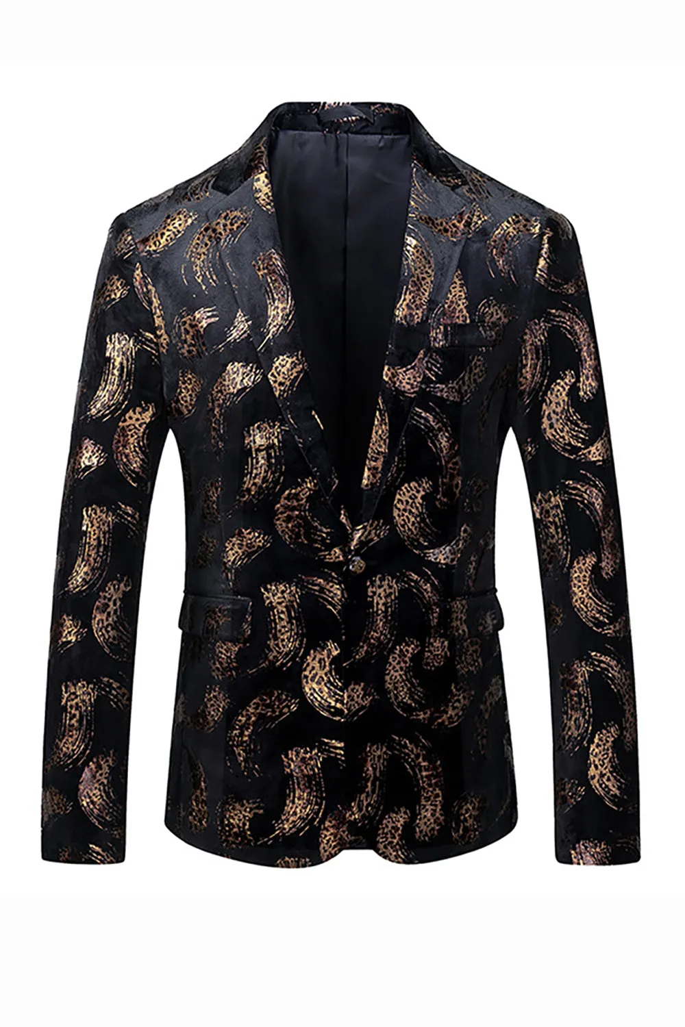 Black Golden Leopard Notched Lapel One Button Men's Blazer sold by Zapaka