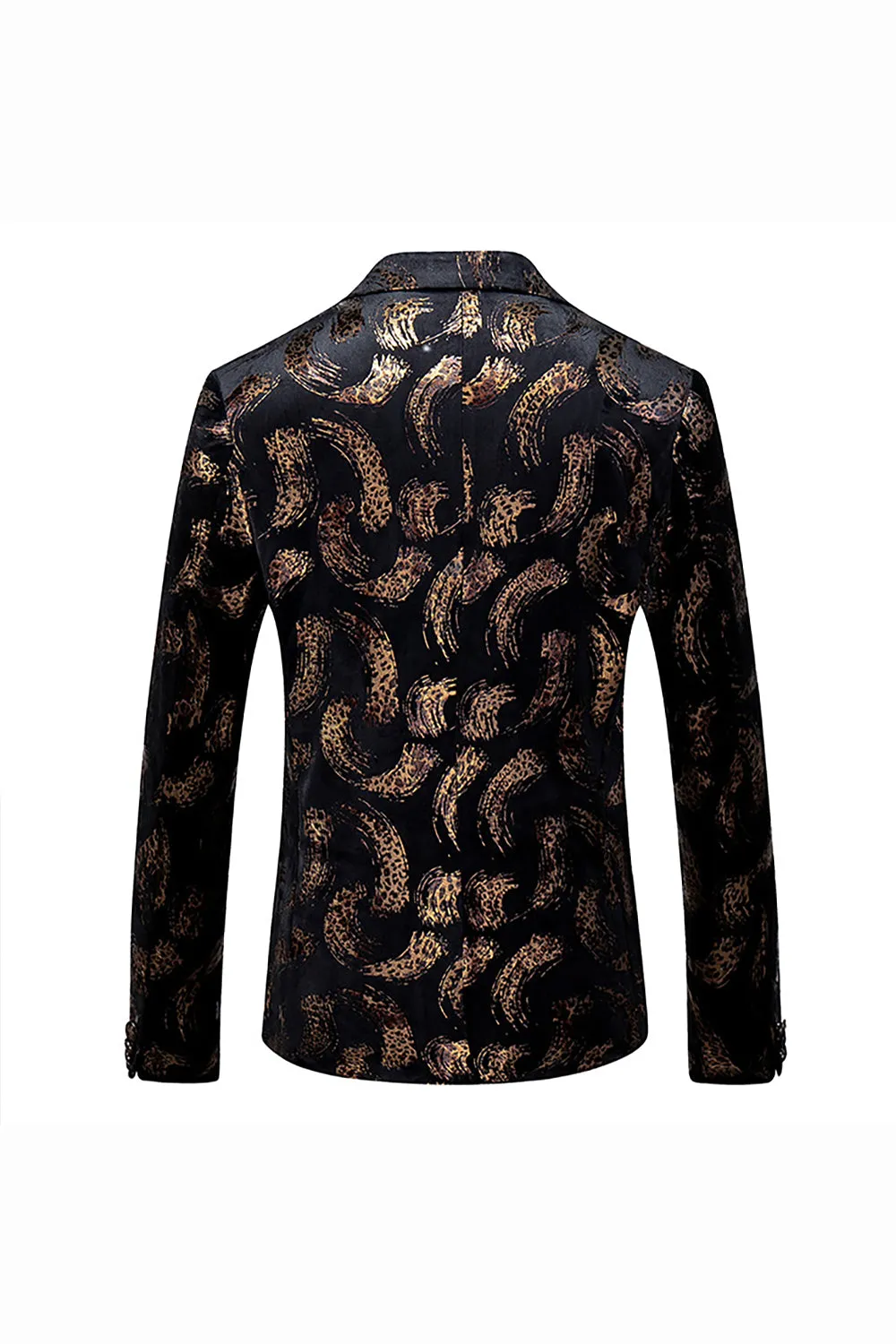 Black Golden Leopard Notched Lapel One Button Men's Blazer sold by Zapaka product image thumbnail 2