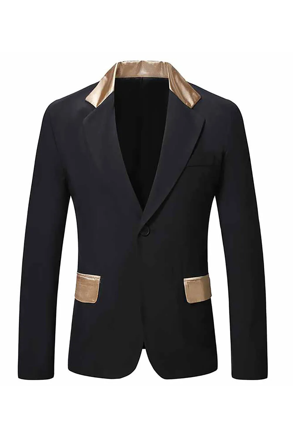 Slim Fit Black One Button Notched Lapel Men's Blazer sold by Zapaka