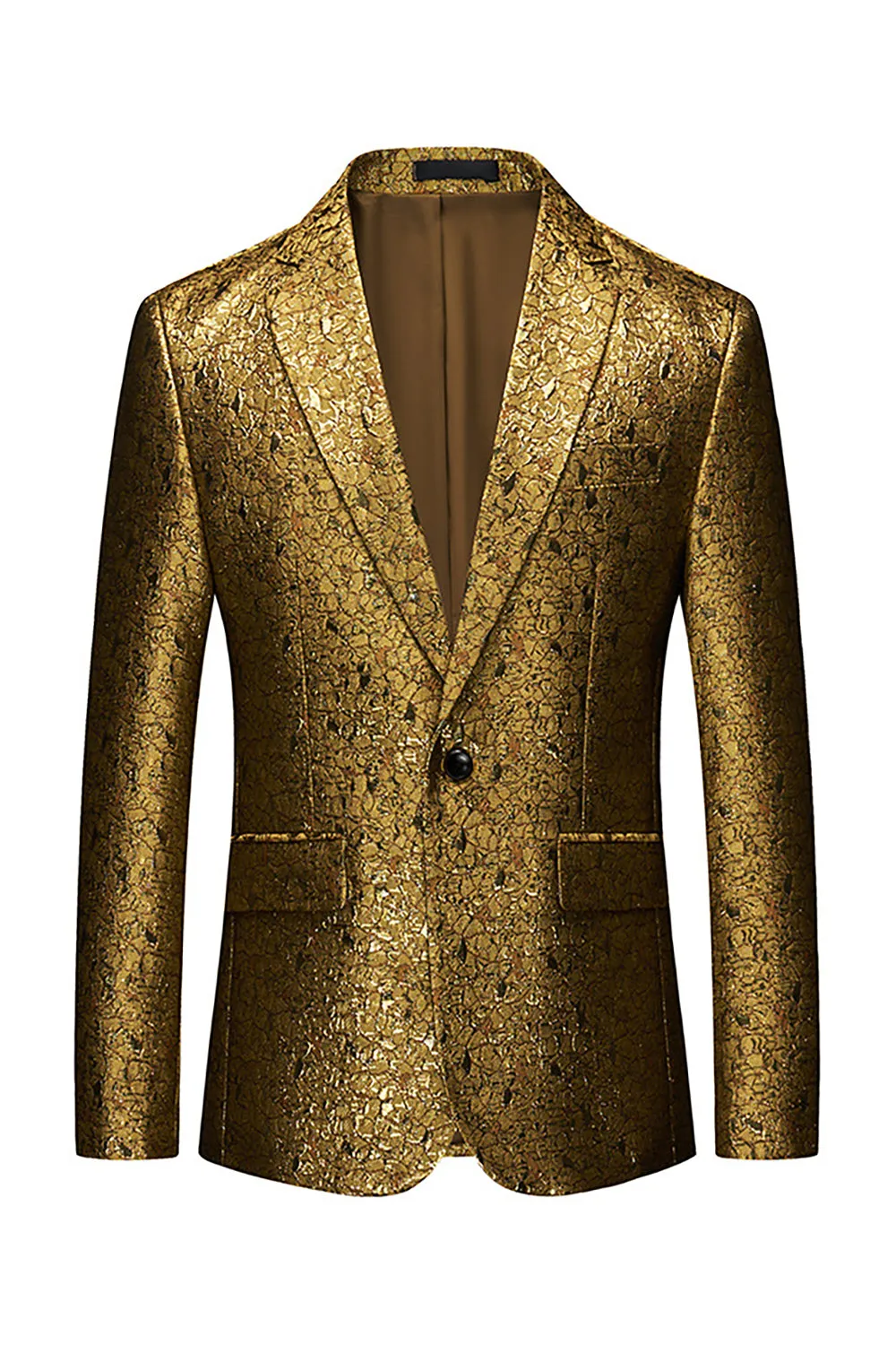 Sparkly Golden Notched Lapel One Button Men's Prom Blazer sold by Zapaka