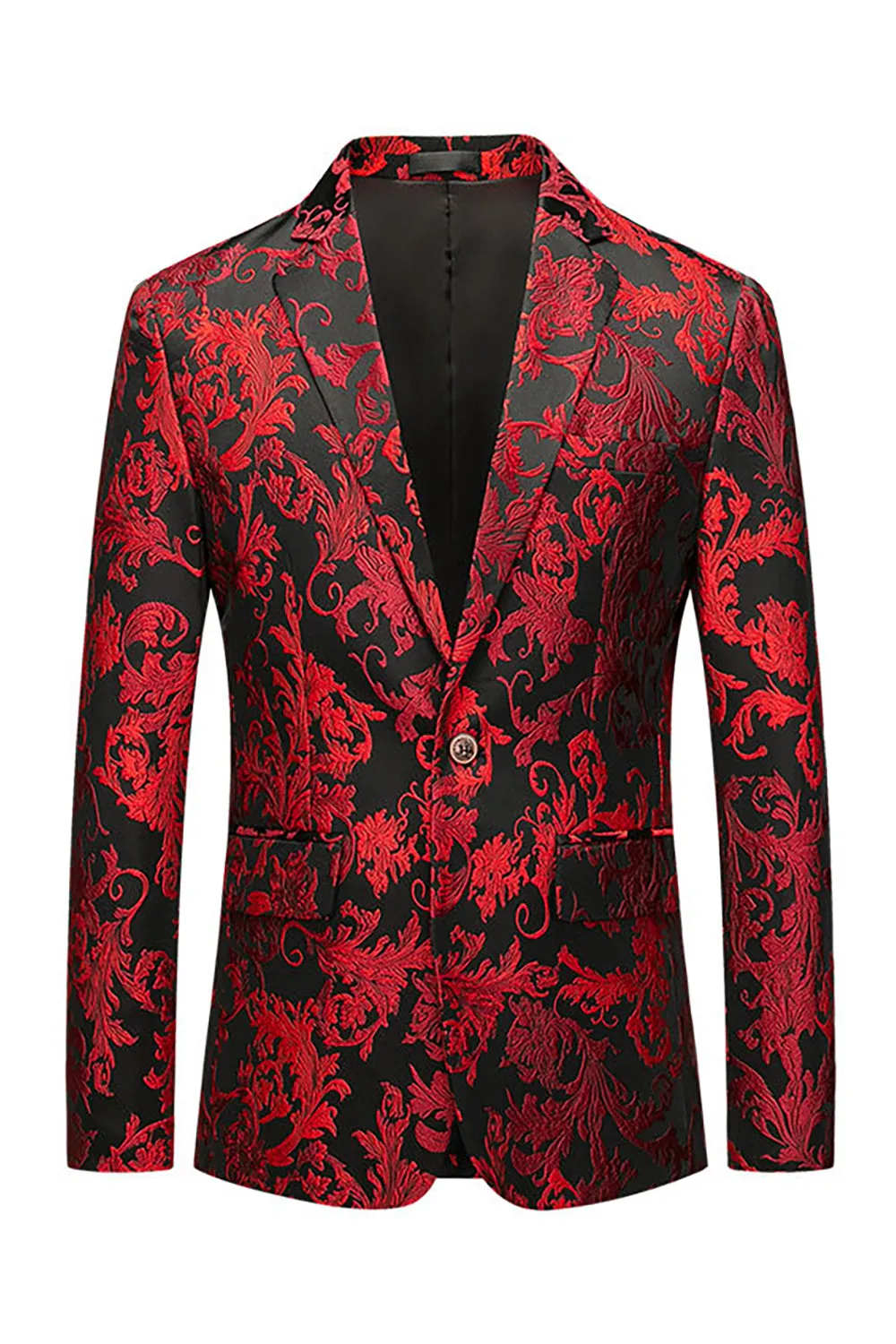 Red Floral Notched Lapel Slim Fit Men's Blazer sold by Zapaka