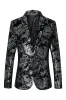 Black Golden Jacquard Shawl Lapel One Button Men's Tuxedo Blazer sold by Zapaka