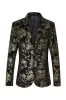 Black Golden Jacquard Shawl Lapel One Button Men's Tuxedo Blazer sold by Zapaka