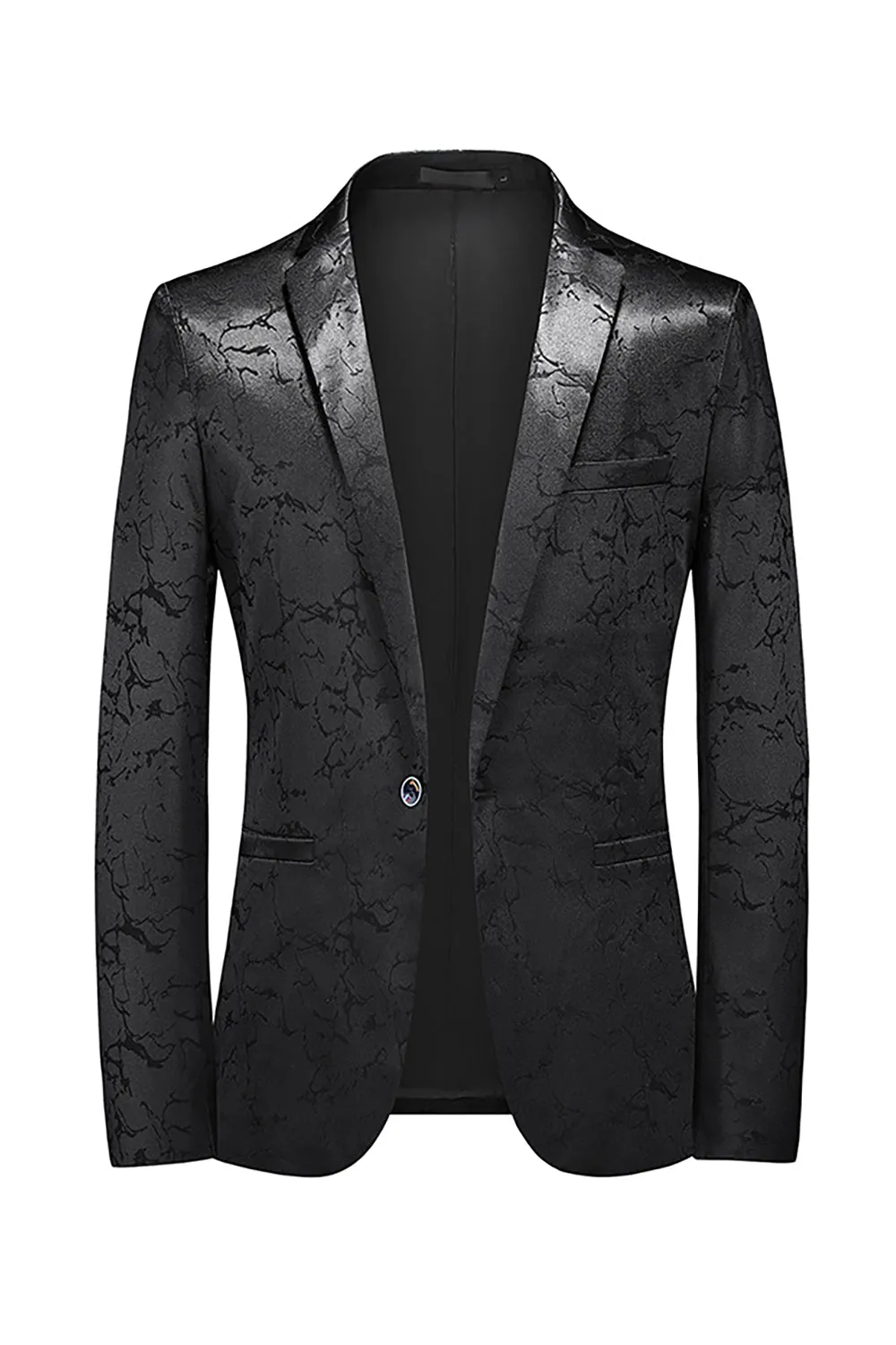 Black Notched Lapel One Button Men's Blazer with Pockets sold by Zapaka