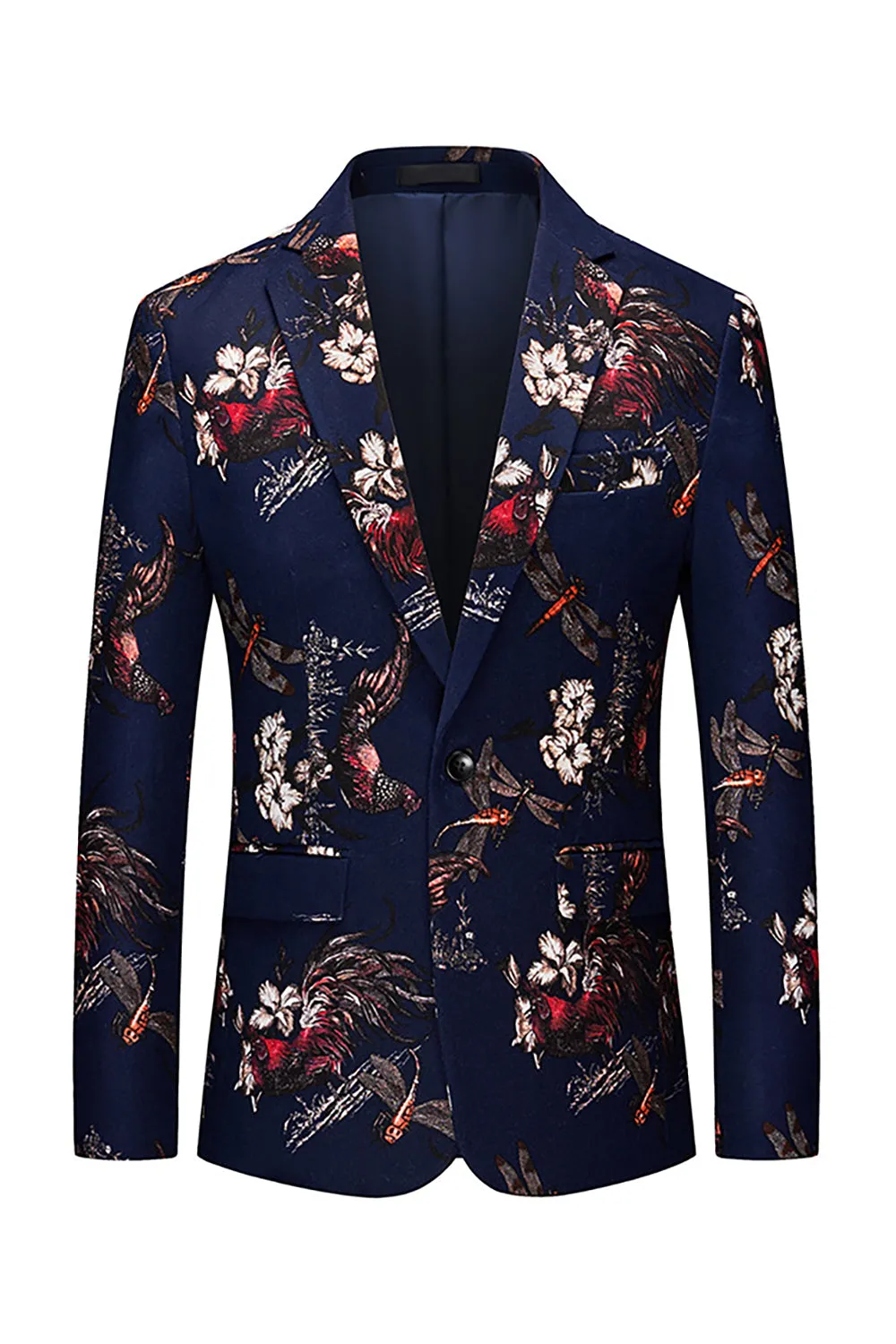 Black Printed Floral Notched Lapel Prom Blazer sold by Zapaka