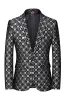 Black Plaid Notched Lapel One Button Men's Blazer sold by Zapaka
