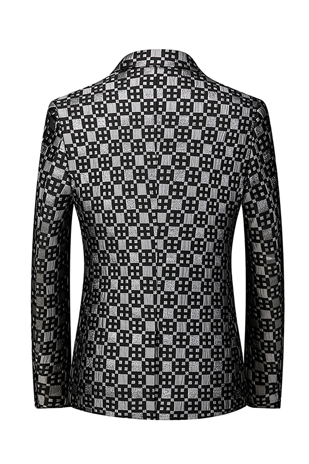 Black Plaid Notched Lapel One Button Men's Blazer sold by Zapaka product image thumbnail 2